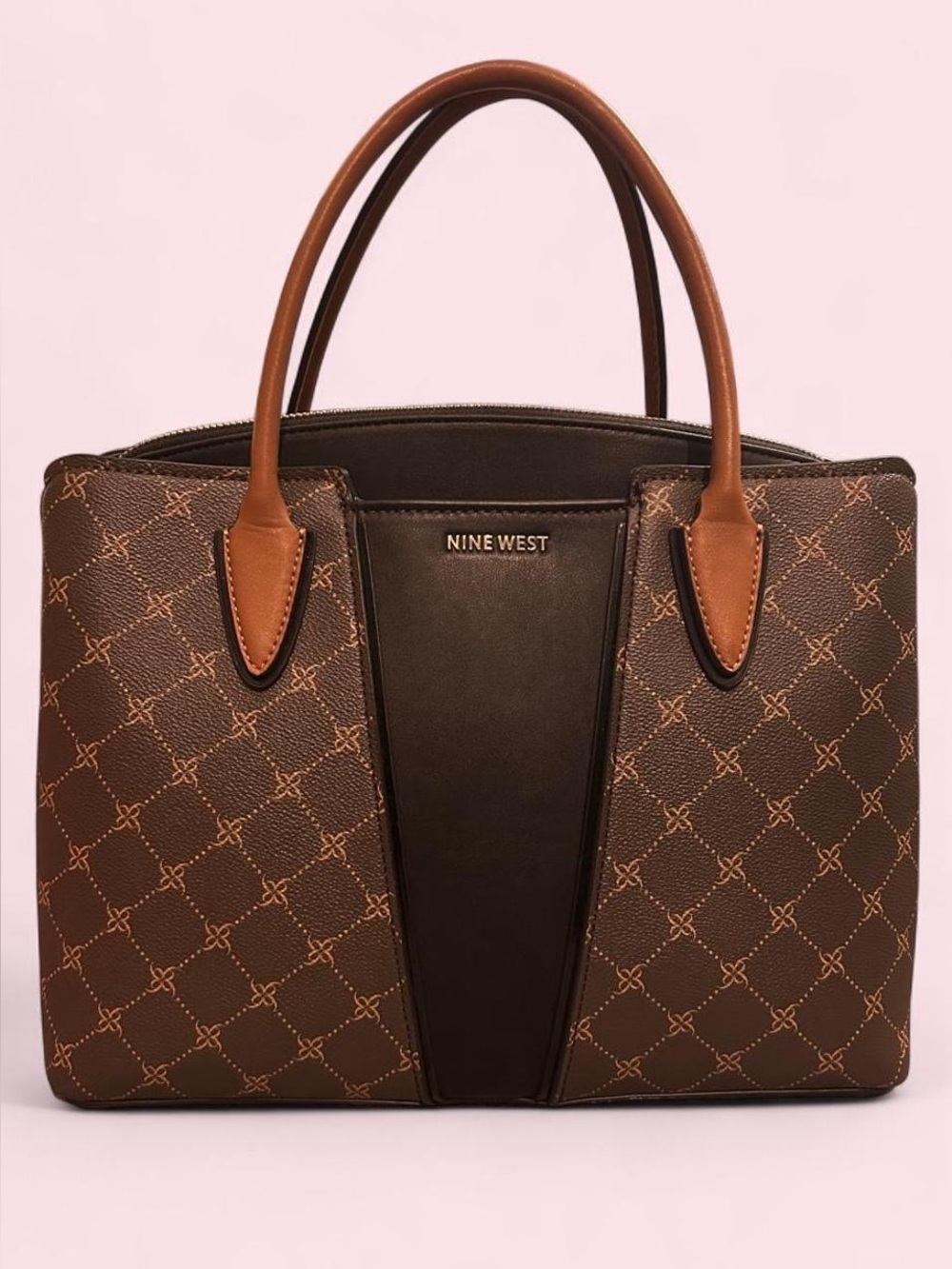 Nine West Brown Patterned Tote with Tan Handles